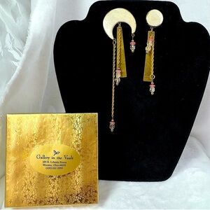 Vintage Handmade Artisan Clay Metal Beaded Statement Earrings Unique Artsy